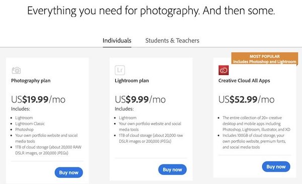Adobe、米国のフォトプラン（Photoshop ＋ Lightroom）を値上げ。日本では？