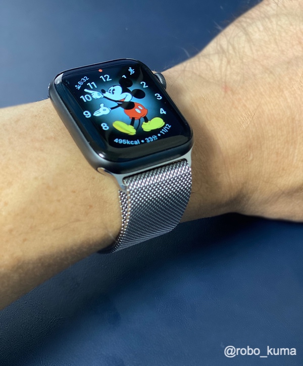 Apple Watch (44mm) ケース用シルバーミラネーゼループ購入。スペースグレイケースに装着しても見栄え良いです(*｀･ω･)ゞ。でも、バンドの締め付けが緩みやすいので注意。