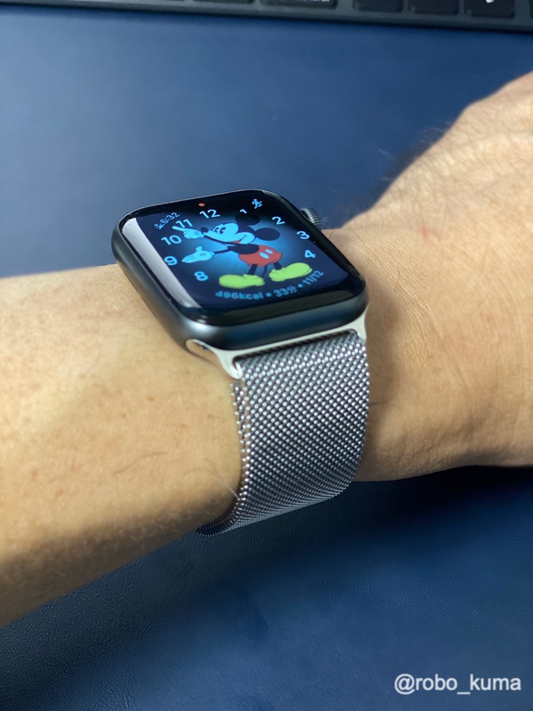 Apple Watch (44mm) ケース用シルバーミラネーゼループ購入。スペースグレイケースに装着しても見栄え良いです(*｀・ω・)ゞ。でも、バンドの締め付けが緩みやすいので注意。  | ２階からMac