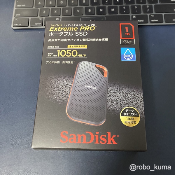 「SanDisk Extrem Pro ポータブルSSD  1TB」を購入(*｀･ω･)ゞ。USB3.1 Gen2対応で最大1050MB/秒の滅茶速いヤツです。