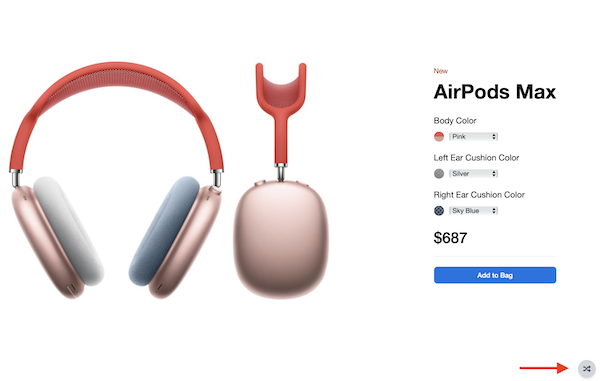 AirPods Maxの本体色とイヤークッションの色を着せ替えて試せるサイト