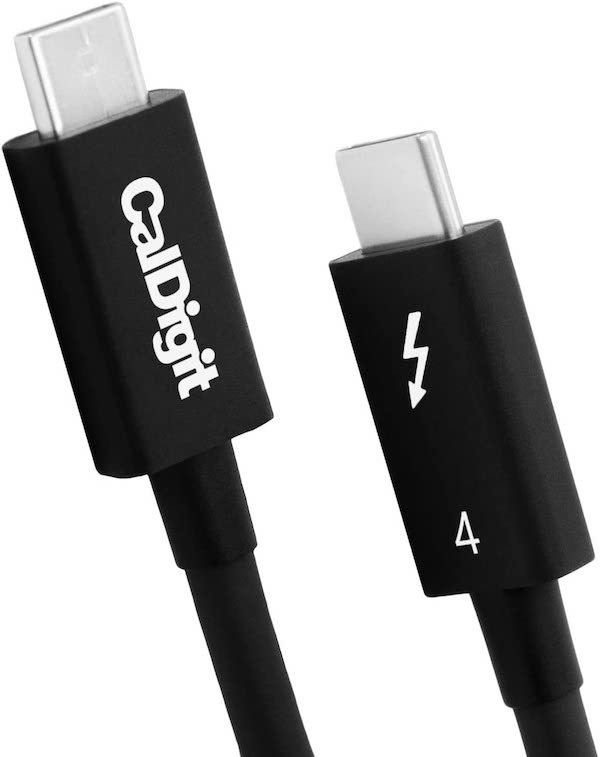「CalDigit Thunderbolt 4/USB 4ケーブル (0.8m) 」発売中。Thunderbolt 3製品でも使えます。