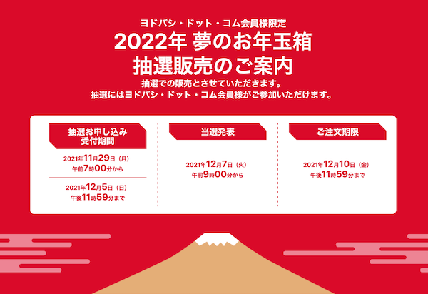 ヨドバシ・ドット・コム会員様限定 「2022年 夢のお年玉箱」の抽選販売を開始。今年こそ当たるかな？