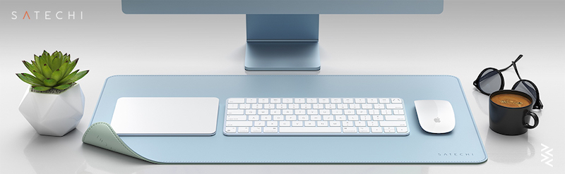 24インチiMacにピッタリなデスクマットが日本でも発売開始です！ 「Satechi リバーシブル Ecoレザー  デスクメイト デスクマット」。色はまだブルー・グリーンのみです。