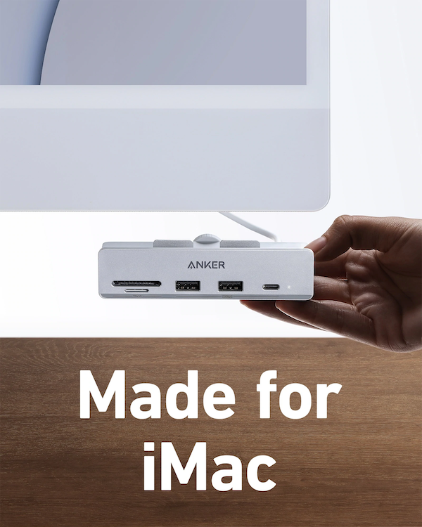 米Anker 、24インチiMac、Intel iMacの前面に取り付け可能なハブ「Anker 535 USB-C Hub (5-in-1, for iMac)」を発売開始。日本はまだ。